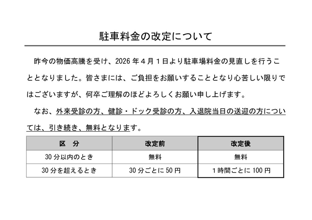 駐車料金の改定についてのサムネイル