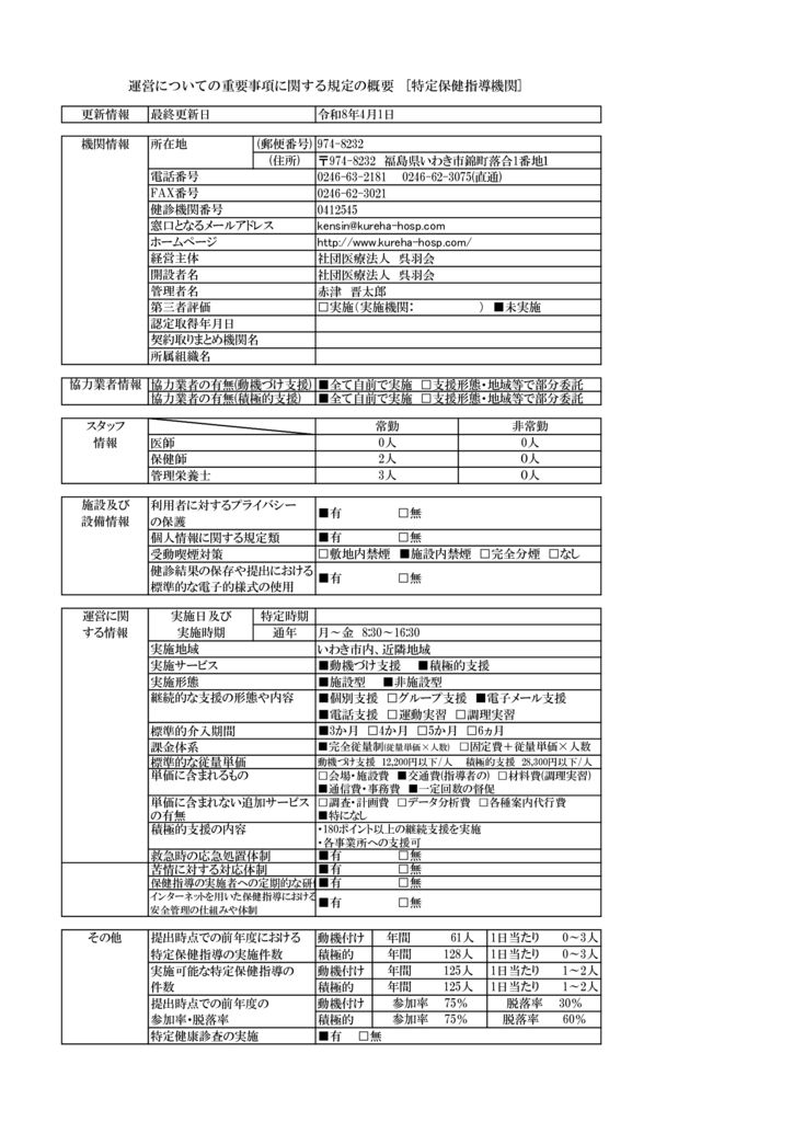 ホームページ掲載内容(特定・保健指導)